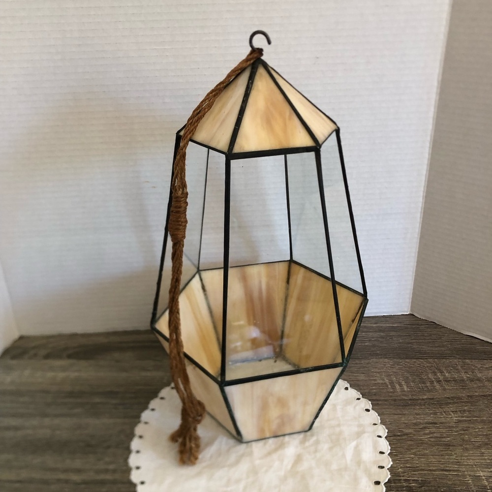 Hand Crafted Stained Glass Hanging Candle Lantern